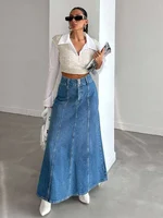 Women's long denim midi skirt for spring and autumn seasons. Suitable for various occasions such as daily wear, commuting, and g - Image 4