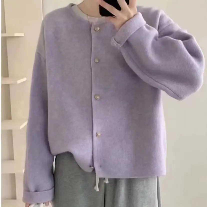 

Solid Color Versatile Cardigan Fashion Versatile Round Neck Autumn New Versatile And Slimming Style Sweater Coat