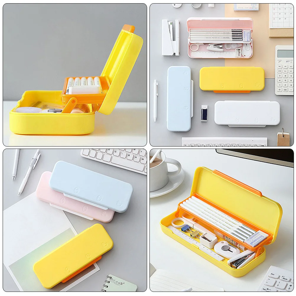 

2Pcs Pencil Case School Stationery Box Double Layer Large Capacity Lightweight Organizer Pen Holder for Students Teachers