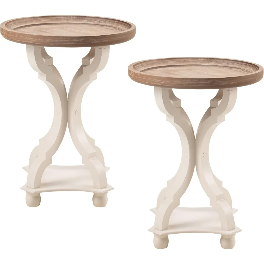 

Set of 2 Rustic Farmhouse Cottagecore Accent End Table, Natural Tray Top Side Table Nightstand for Family, Dinning or Living Roo