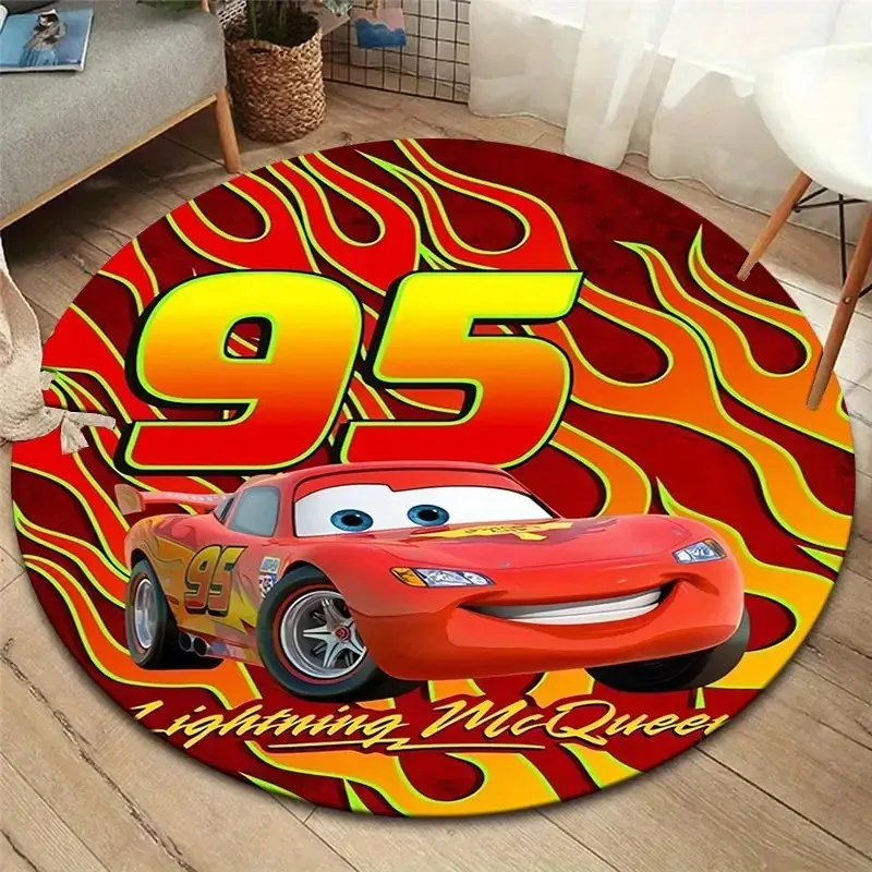 MINISO Disney Cars Lightning McQueen Round Carpet Children's Game Non-slip Floor Mat Living Room Bedroom Room Round Carpet Gift