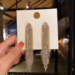 New Classic Crystal Earrings Ladies Exaggerated Long Earrings Tassels Rhinestone Earrings Fashion Ladies Korean Earrings Jewelry