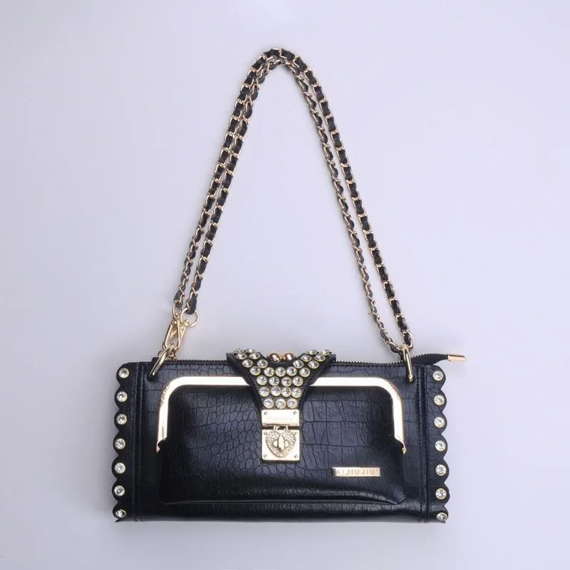 

Exquisite shoulder bag women High Quality Faux leather Diamonds Chains Crossbody Bag Luxury Designer crocodile pattern Clutch