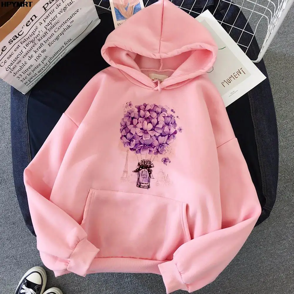 2022 Spring Autumn and Winter New Cartoon women's clothing Tops romantic hot air balloon Printed Casual pocket drawstring Hoodie