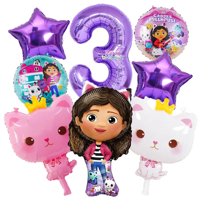 8-delige Gabby's Poppenhuis Set Schattige Engel Kat Folie Ballonnen Anime Verjaardagsparty Cartoon Decoratie Benodigdheden Babyshower Helium Ballonnen