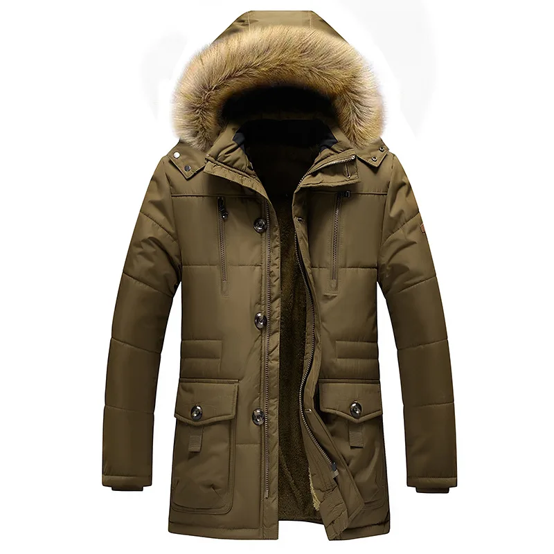 

Men's new winter thick jacket coat, fleece outerwear, men's long and mid-length cotton coat, warm and protective, high quality