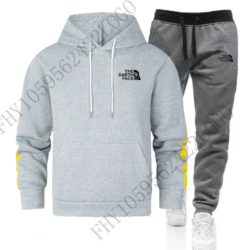 Men\'s new autumn and winter fashion casual printed hoodie + jogging pants set fitness basketball sports wear two-piece set