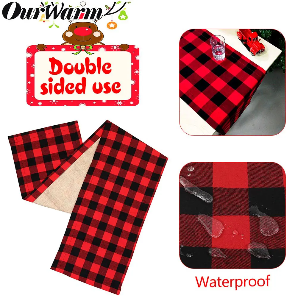 OurWarm Christmas Table Runner Merry Christmas Decorations For Home Double Plaid Table Runner 2023 Cristmas Table Flag Cover