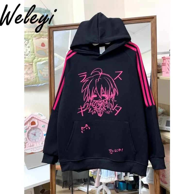 

Original Japanese Style Y2k Clothes Two-dimensional Fleece Hooded Sweatshirt Loose Subculture Long Sleeve Cartoon Hoodie Tops