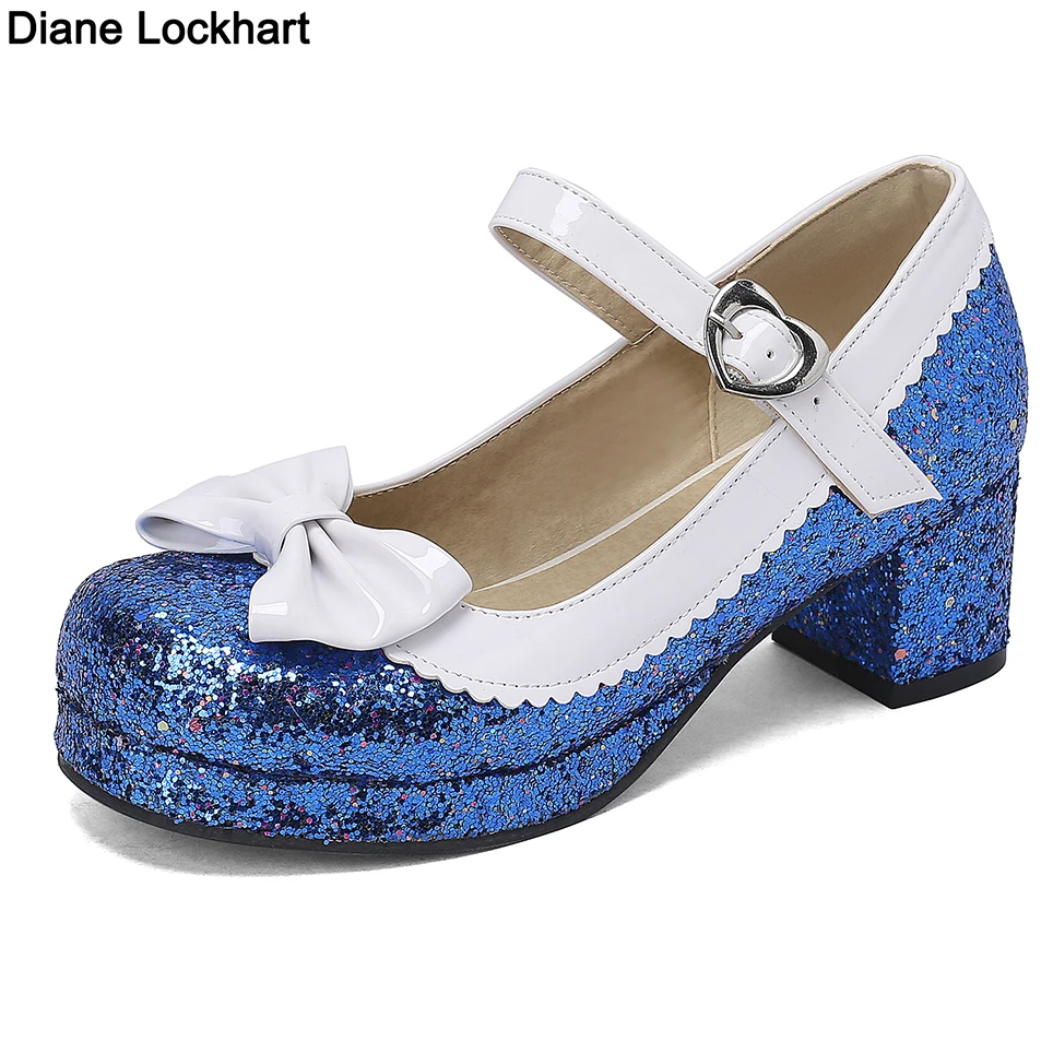 

Bling Lolita Bowknot Princess Mary Janes Sequined Shoes Gold Silver Wedding Party Dress Pumps Sweet Bride Cosplay Japan St