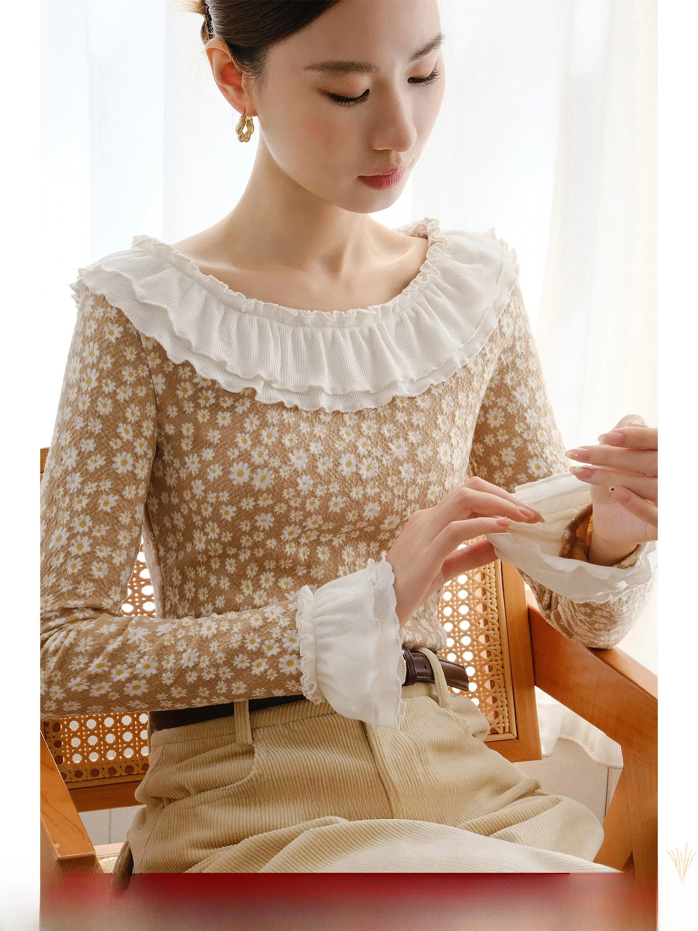 

Женская облегающая базовая блузка с цветочным принтом, осенне-зимняя новинка, высококачественный топ из полиэстера XXNING