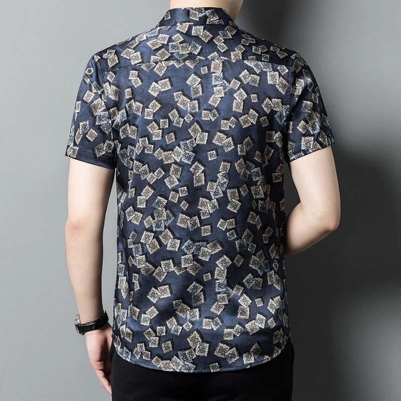 Print Mens Designer Clothes Silk Shirt Short Sleeve Regular Fit Summer Fashion Quality Smooth Comfortable Camisa Masculina M-4XL