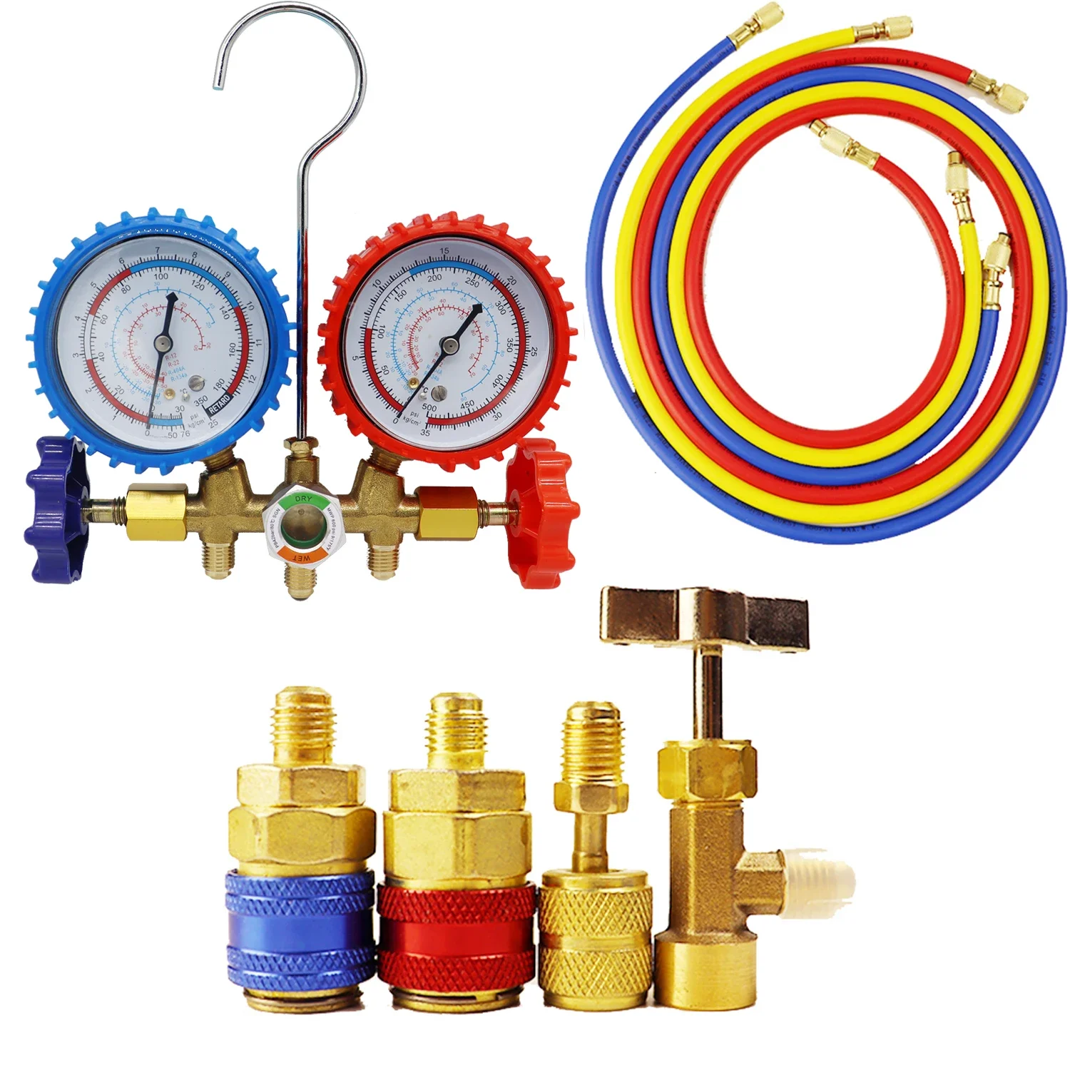 3 Way AC Manifold Gauge Set HVAC Diagnostic Freon Charging Tool for Auto Household R12R22 R404A R134A Refrigerant Quick Couplers