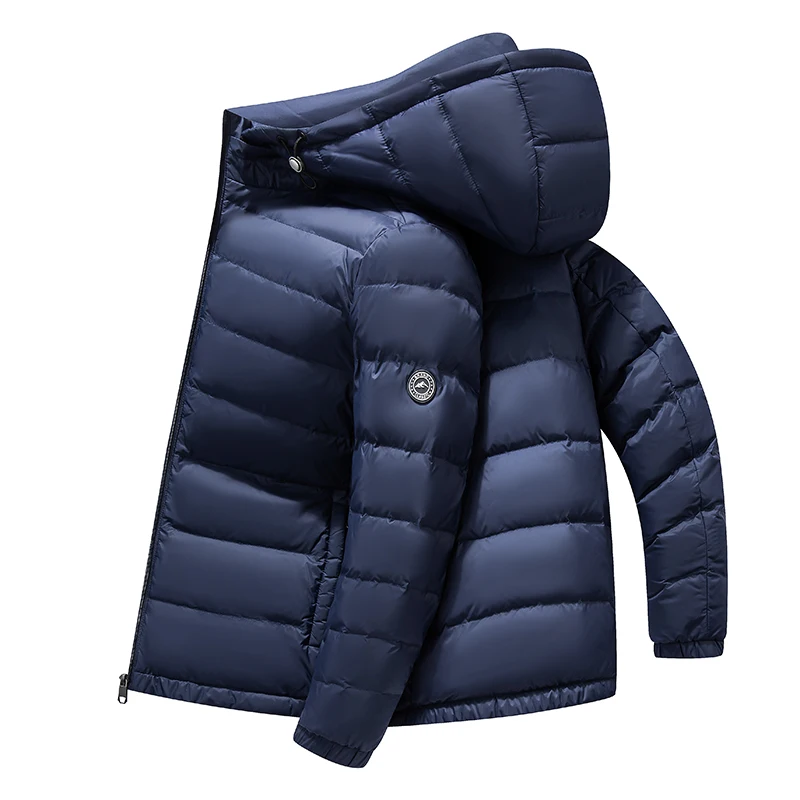 90% White Duck Down Coat Lightweight Men's Winter Simple Solid Warm Padded Hooded Jacket Long Sleeve Thermal Down Coat