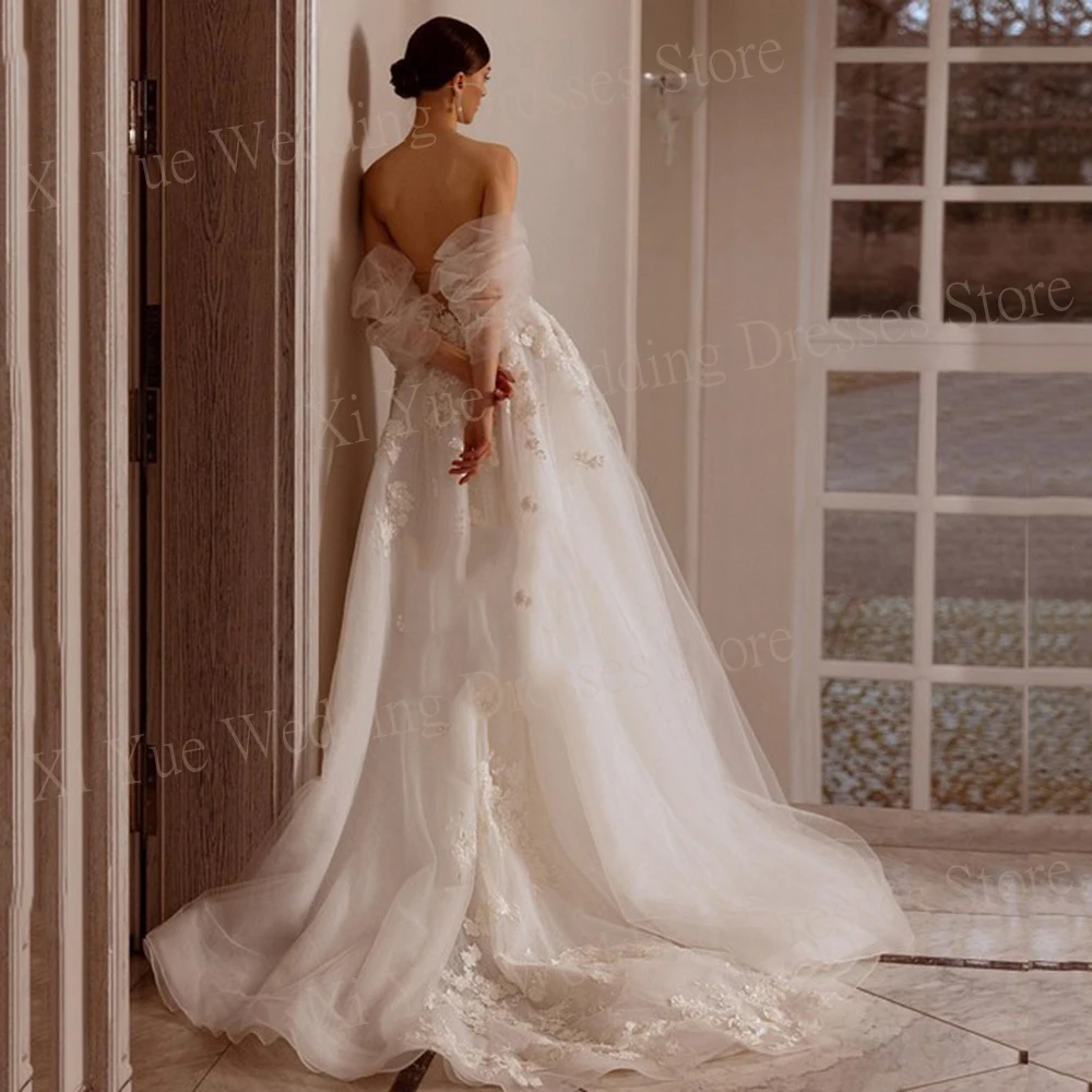 Vestido De Novia con apliques De encaje para mujer, traje De princesa con escote Corazón, corte en A, Sexy, A la moda, 2024