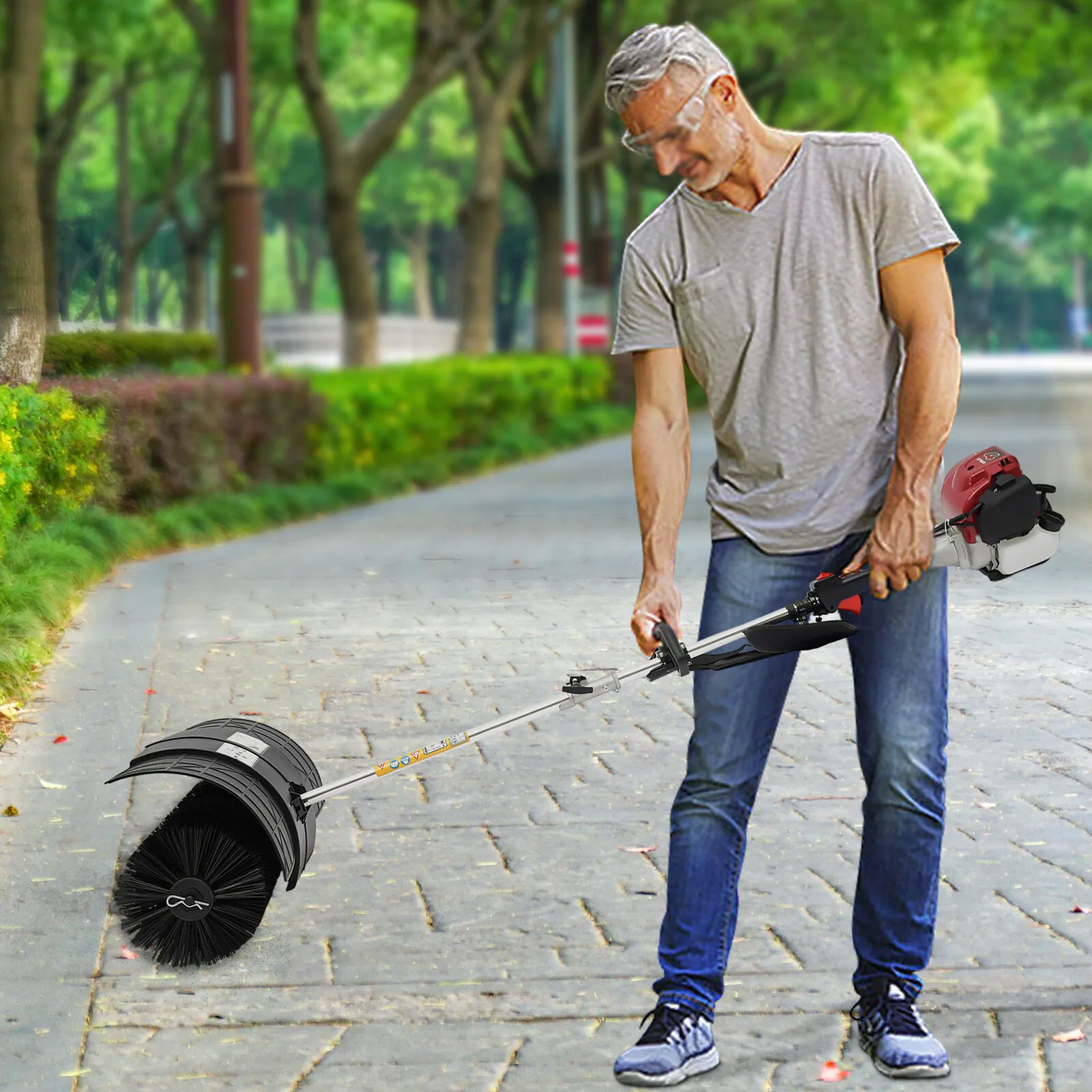 4-Stroke Lawn Yard Sweeper Artificial Grass Snow Clean Sweeper Broom Driveway