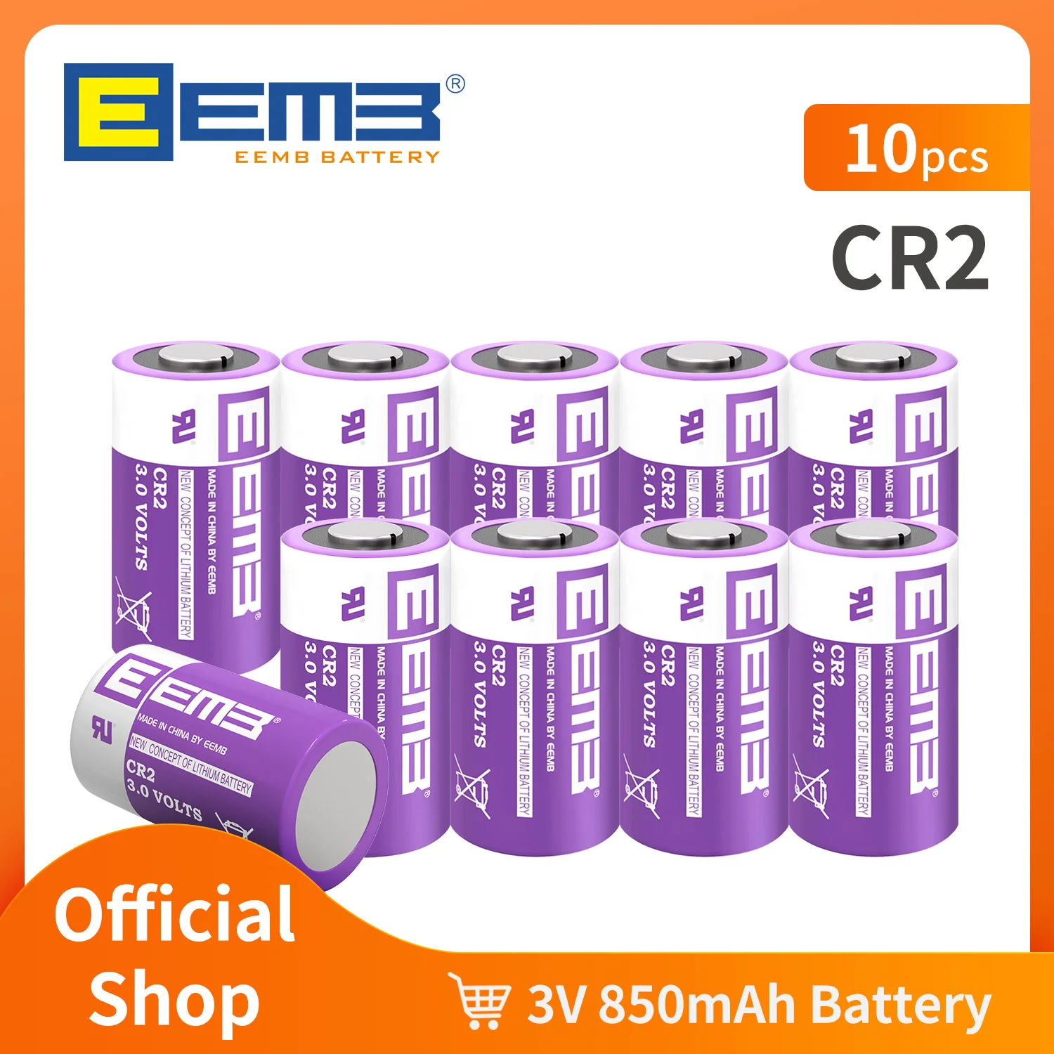 EEMB-batería de litio CR2 3V, pila no recargable para micrófonos de 850mAh, cámara, Detector de humo, timbre y linterna