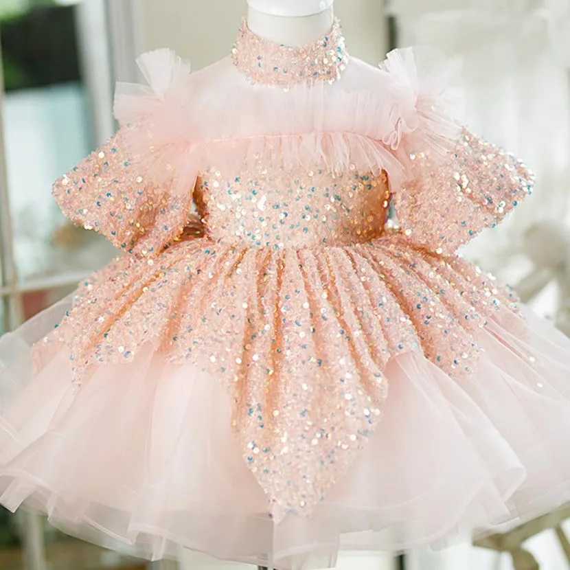 

High-End Children's Sequin Girls Princess Dress Host Performance Wedding Birthday Baptism Eid Banquet Evening Gown A2424