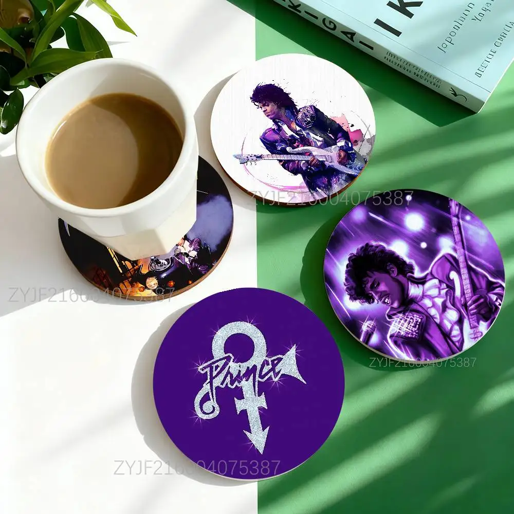

P-PRINCE Purple Rain Round Wooden Coasters For Cute Design Suitable for Drinks Tea,Coffee Home Perfect Gift Holidays