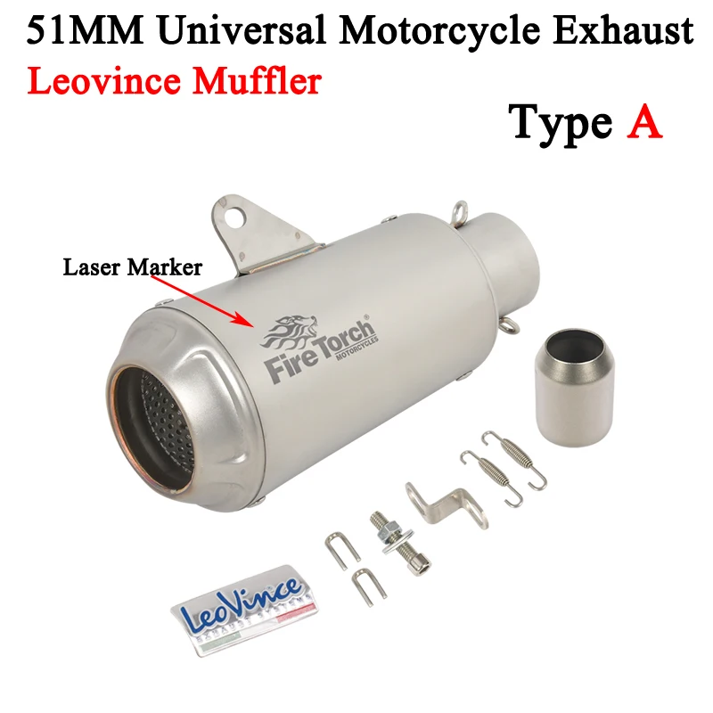 Slip On 51MM Universal Leovince Motorcycle Exhaust Modified Scooter Moto Muffler Fit Most With Sticker For DUKE390 R1 R3 Z900