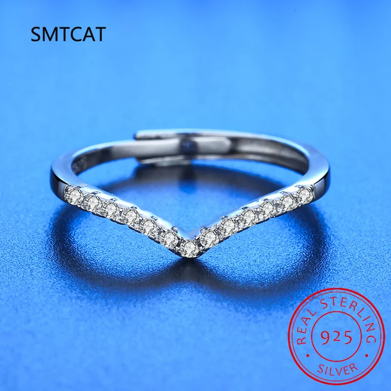 

Moissanite V Shape Ring 925 Sterling Silver White Gold Plated Lab Diamond Eternity Band Engagement Wedding Rings for Women