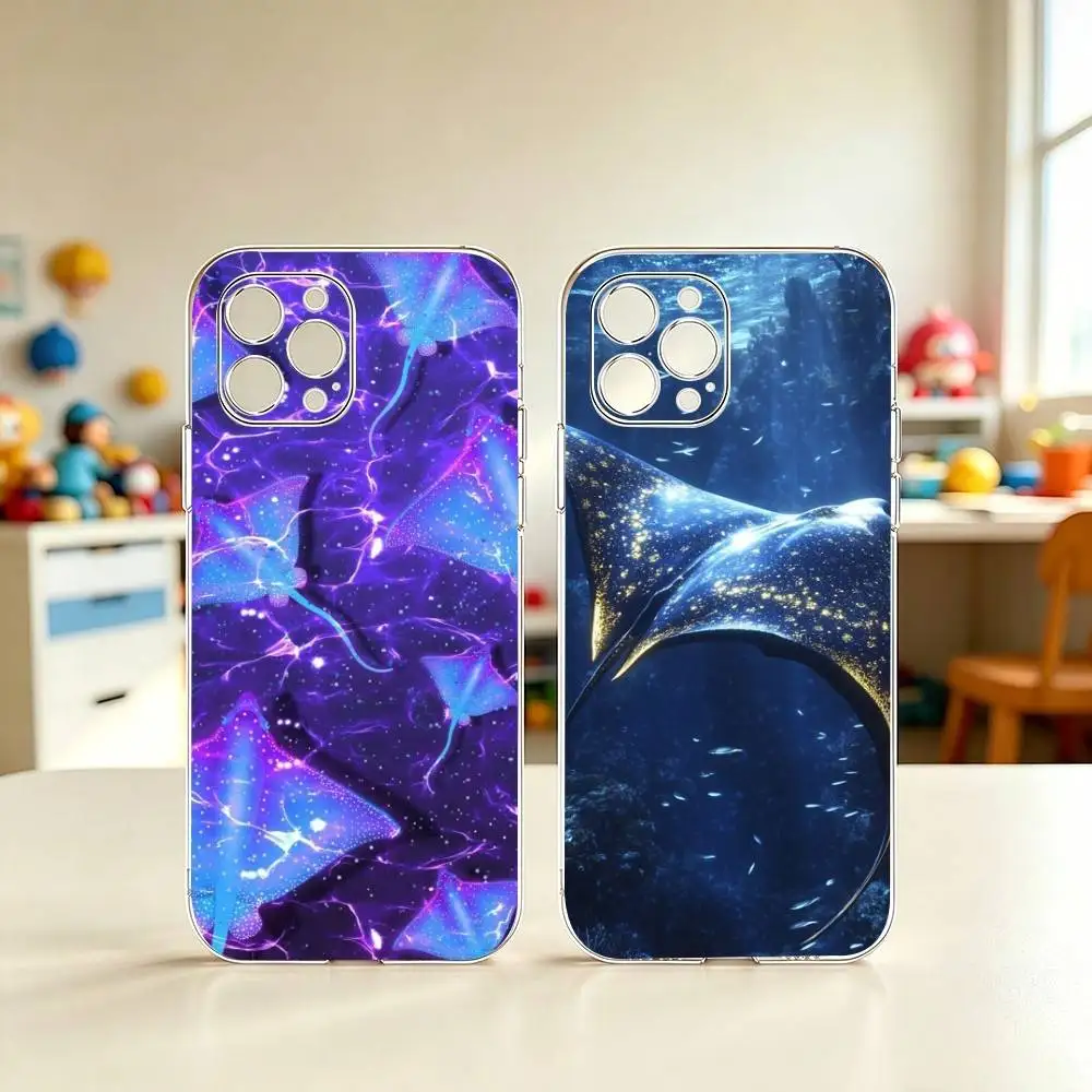 Capa de Celular Transparente de Silicone Macio Manta Raia para iPhone 17 16 15 14 13 12 11 Air Pro Max Plus