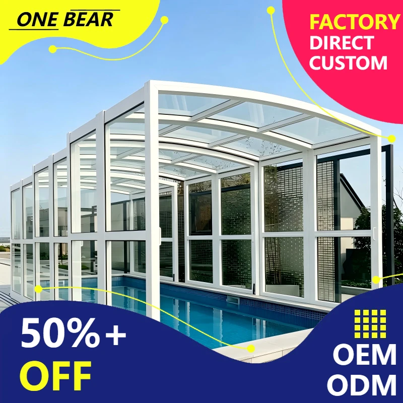 Any Size Custom Outdoor Fit Aluminum Pool Shelter Flexible Retract Storage UV Block Garden Open Air Pool Safety Canopy