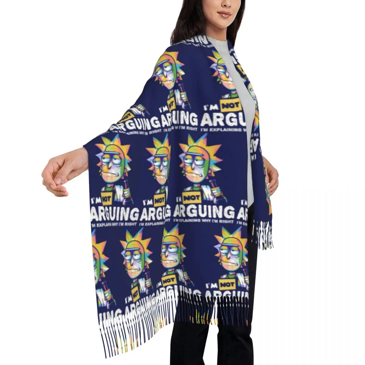 Ricks Moods Cartoon Anime Cachecol com borla para mulheres xales e envoltórios macios e quentes grande outono inverno xale envoltório