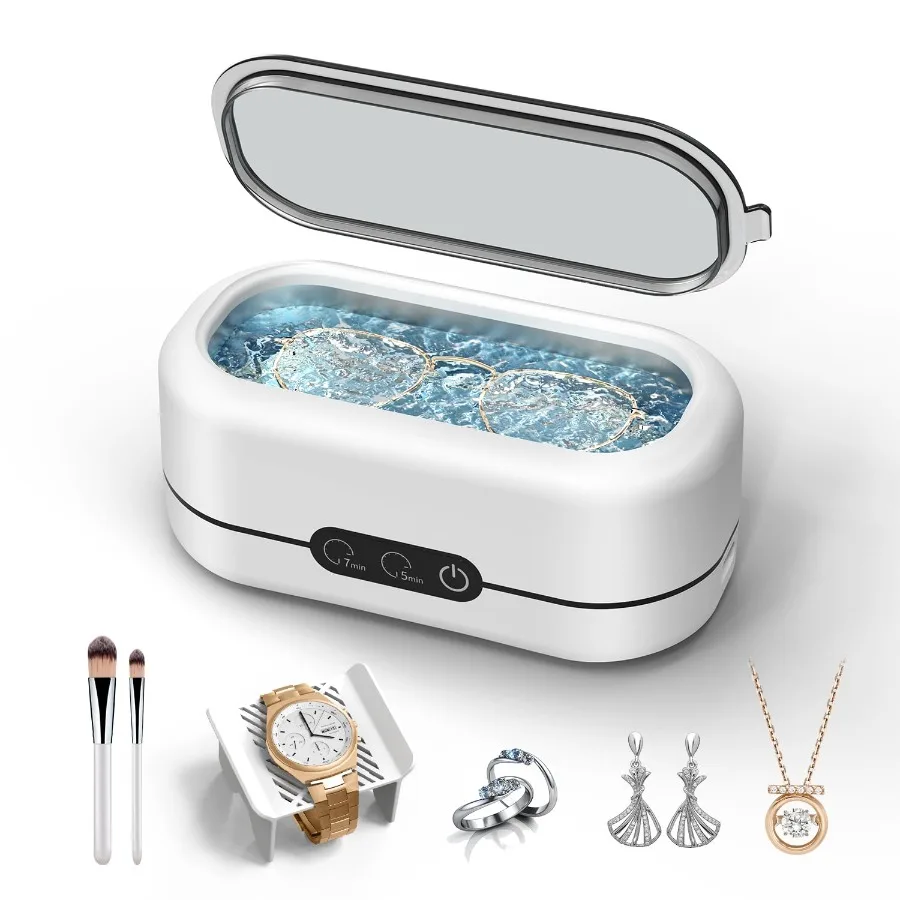 Ultrasonic Jewelry Cleaner 48KHz Ultrasonic Cleaner Machine for Jewelry Eyeglasses Rings Watch Strap Dentures Dual Cleaning Mod