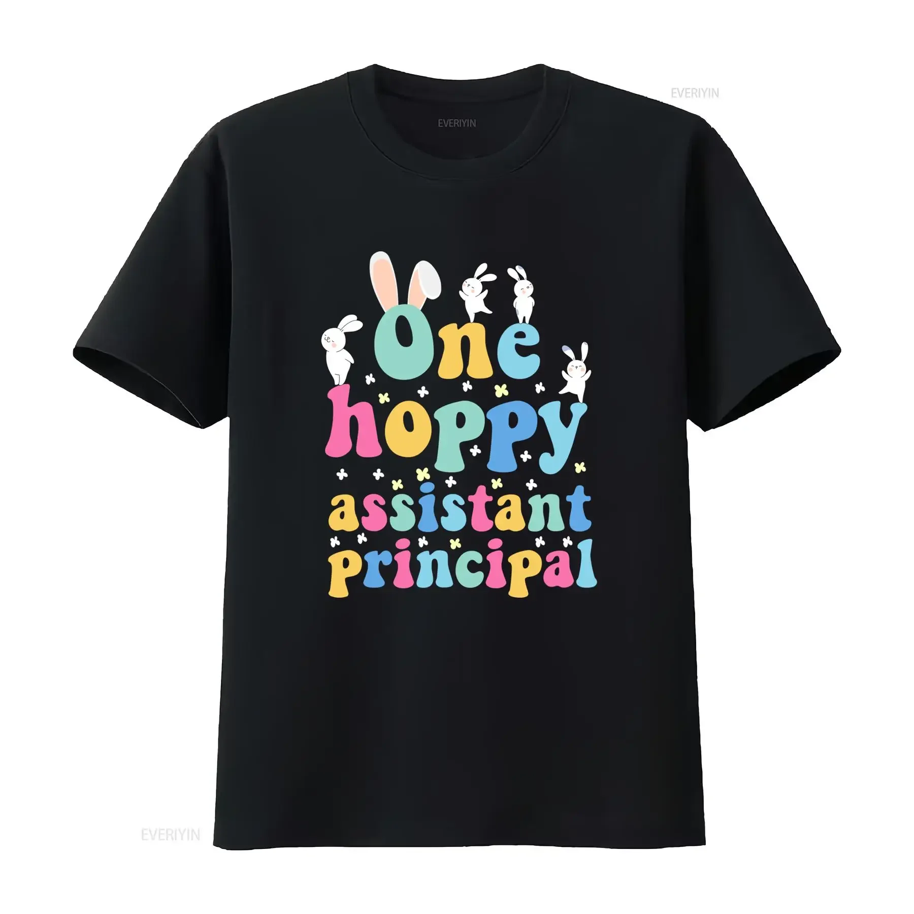 Cute Cartoon Easter Bunny One Hoppy Assistant Principal Funny Colorful Print Casual T Shirt vintage Washed Breathable fashion