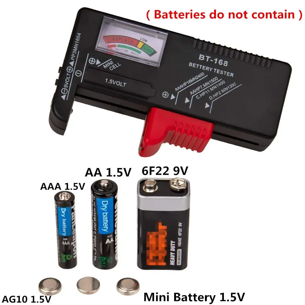 BT-168 Universal Battery Tester For AA AAA C D 9V 1.5V Button Cell Power Meter Color Coded Voltage Checker Tool