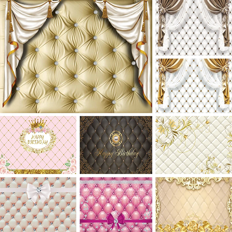 

Headboard Backdrop for Photography Curtain Background Gold Glitters and Sliver Diamond Birthday Party Decoration Banner Props