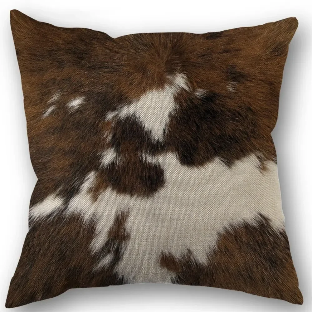 Cowhide Animal Black White And Brown Faux Fur Throw Pillow Covers Without Pillow Insert 45X45cm Two Sides Linen Pillowcase