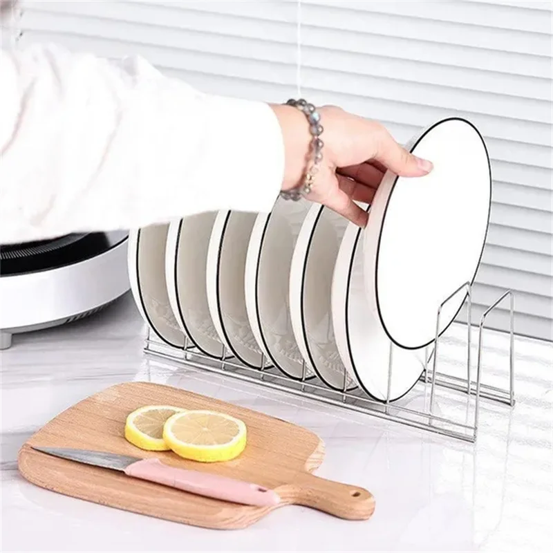 Stainless Steel Kitchen Organizer Dish Rack Household Kitchen Drainage Rack Cooking Dish Pan Cover Stand Kitchen Accessories