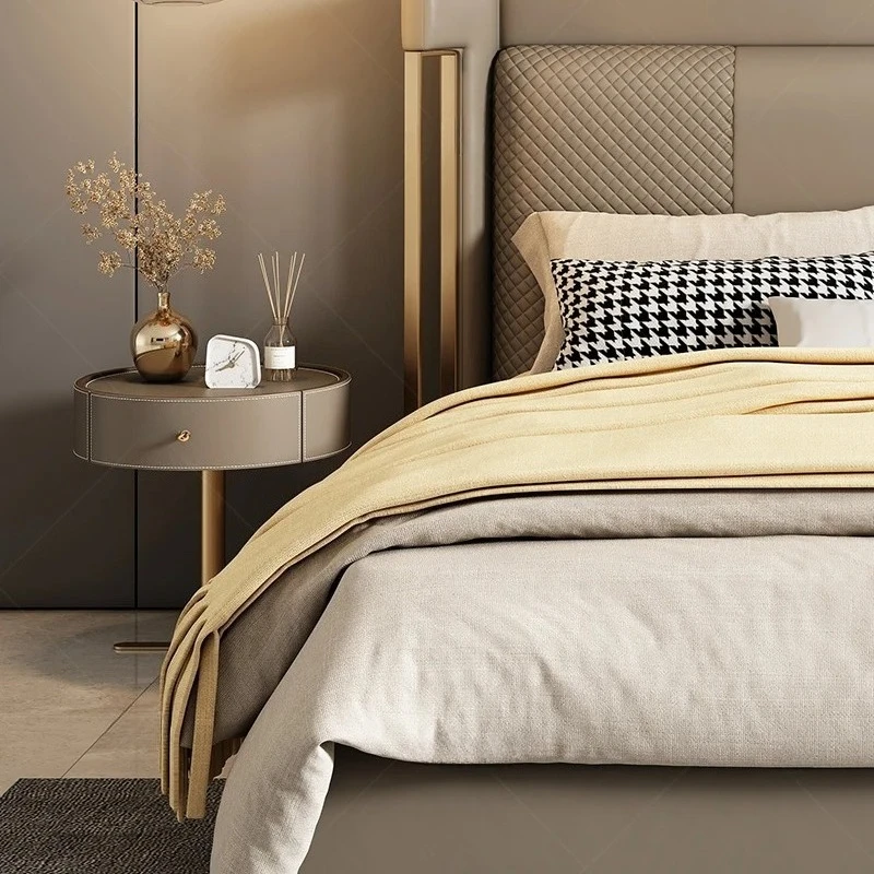 منضدة جمالية فاخرة للتخزين الأوروبية البسيطة طاولة السرير الجلدية الشمال الحديثة كوموديني كاميرا Letto أثاث غرفة نوم #5