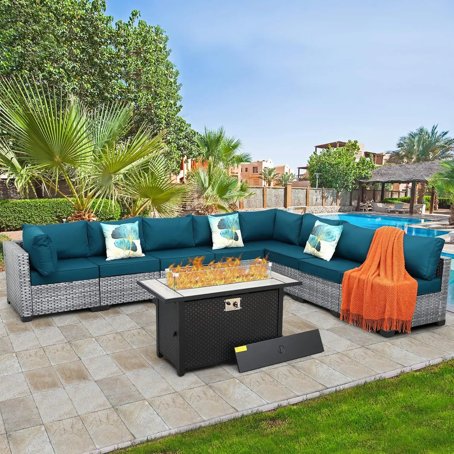 

Outdoor Sectional Patio Furniture In Fire Pit 9-Piece Patio Sectional Outdoor Furniture