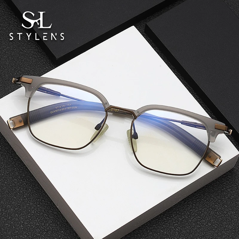 

STYLENS New Fashion Acetate Titanium Rectangle Frame Anti Blue Ray Reading Glasses Ultralight Oversize Myopia Eyewear DLX107