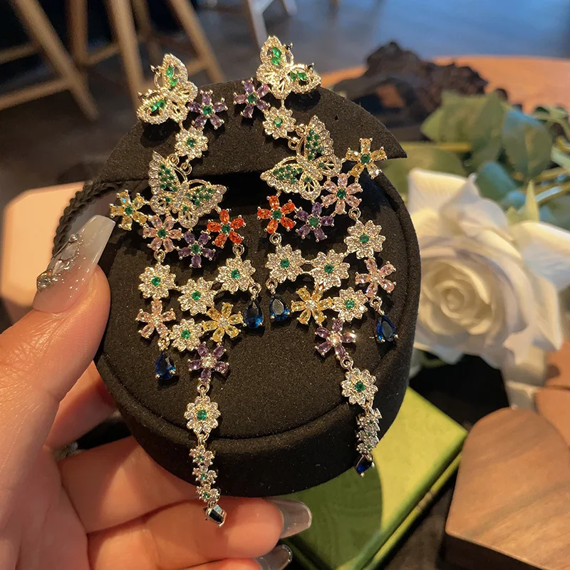

HIBRIDE Light Luxury Candy Green Butterfly Shaped Pendant Earrings Jewellery Set Dubai Women Party Wedding Banquet Prom E98