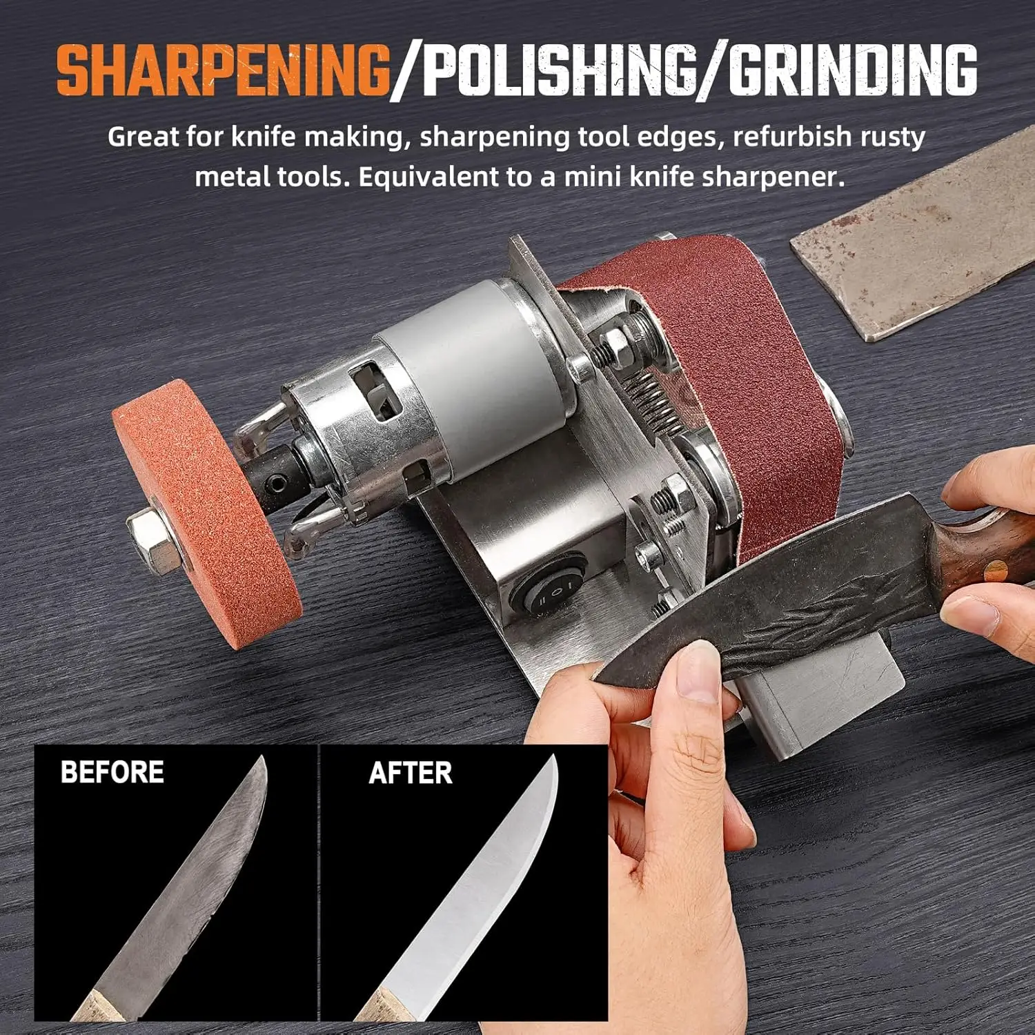 Obrázek 6: Mini elektrický pás bruska DIY leštění broušení stroj řezačka hran sharpenermultifunctional bruska 7-speed energie nástroje