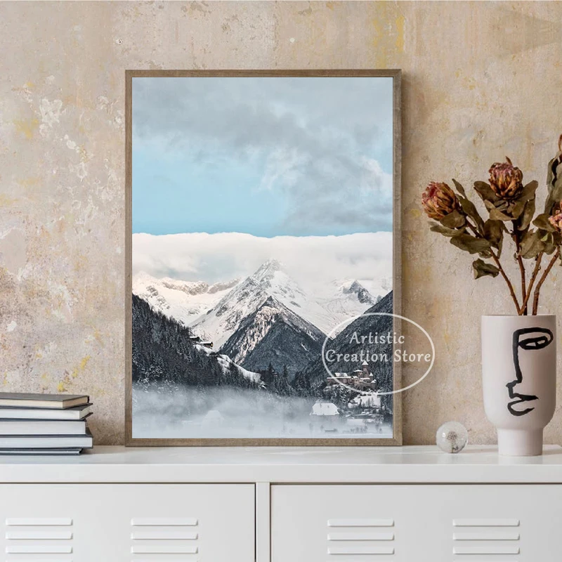 Nordic Natural Snow Mountain Fog Forest Poster Winter Sea of Clouds Art Canvas Painting Prints Bedroom Office Wall Home Decor