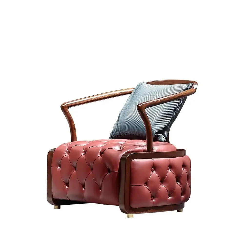 

Легкий роскошный новый китайский стиль Ugyen деревянное кожаное кресло для отдыха одноместный диван-стул новая национальная модная мебель