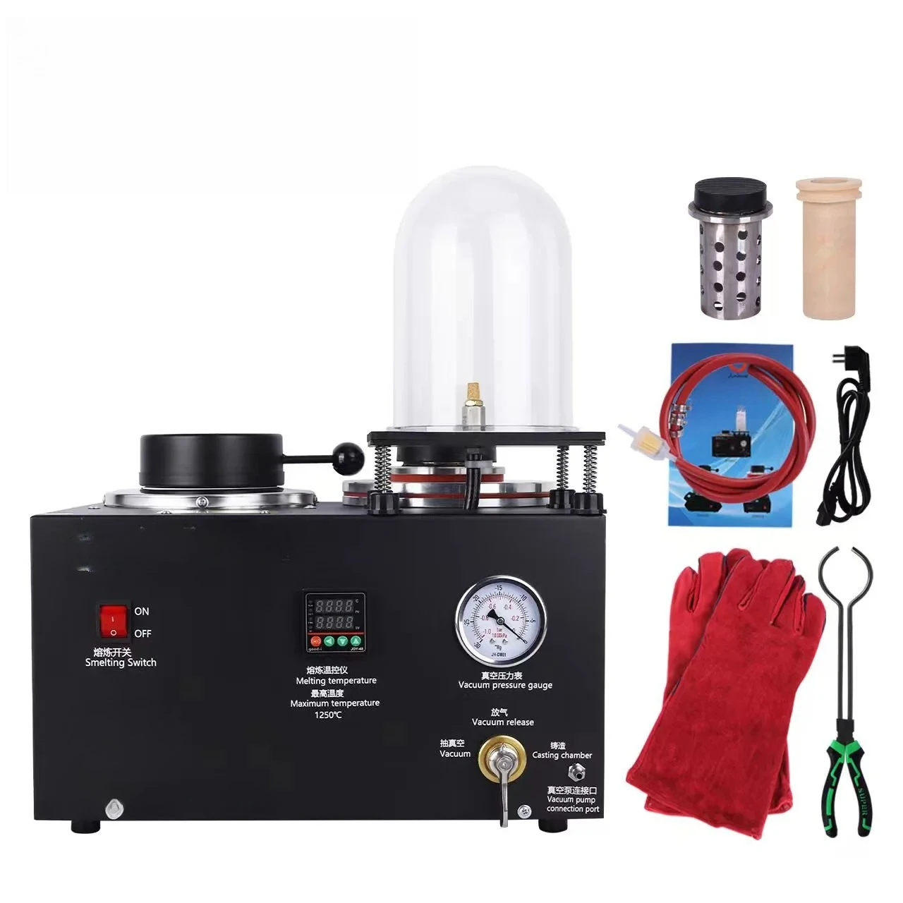 Furnace Vacuum Gold Silver Melting Machine Set with Ceramic Crucible for Jewelry TOOLTOS 1150℃ Digital Metal Casting