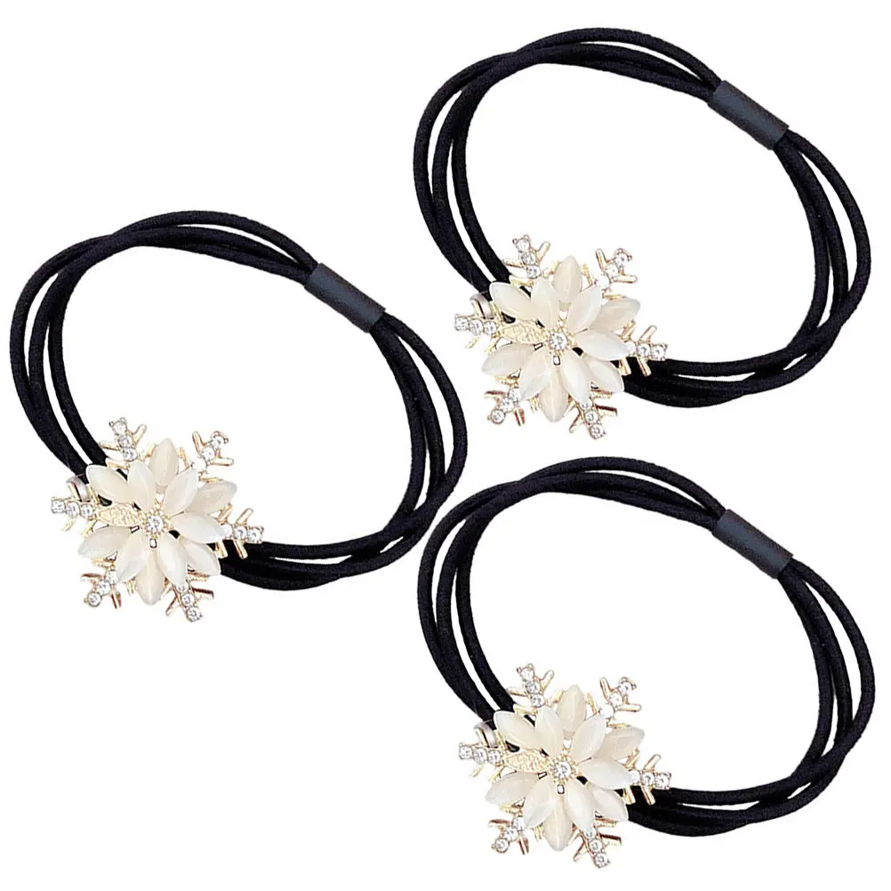 

3Pcs Snowflake Hair Ties Elastic Rhinestones Ponytail Holders Christmas Hair Accessories for Women Ponytail Holders