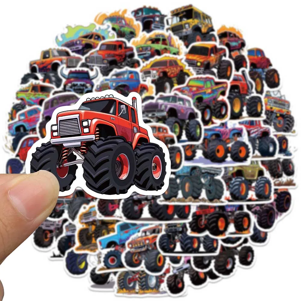 50pcs Cute Vinyl Decals Cartoon Monster Truck Stickers For Luggage Laptop Water Bottle Guitar Phone Waterproof Graffiti