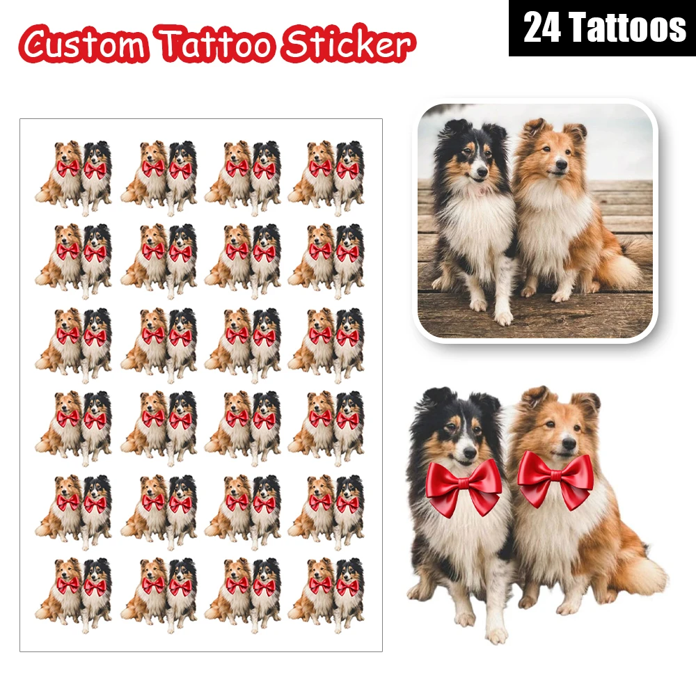

24 дизайна, домашнее животное, собака, кошка, милый забавный красный бант, индивидуальная водонепроницаемая временная татуировка, наклейка, поддельная татуировка, любовь, свадебный подарок