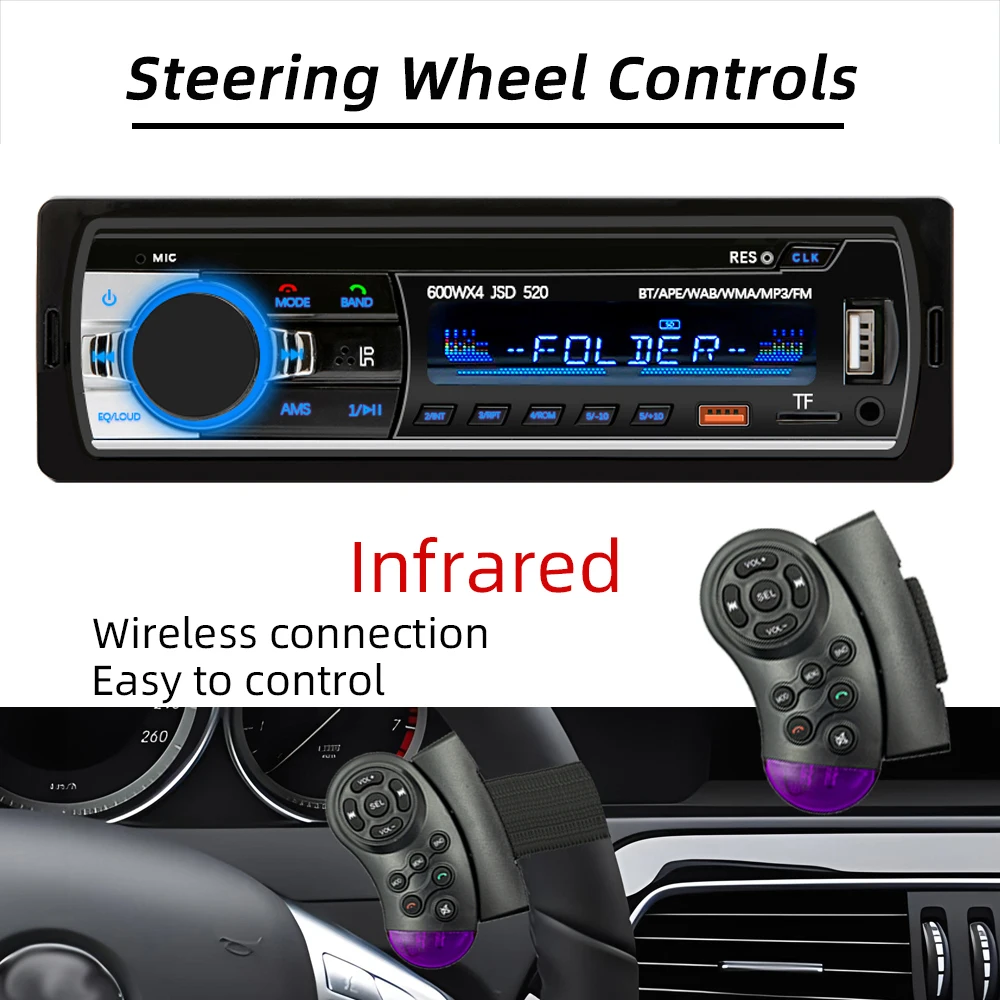 HIPPBQCC 1 din Car Radio Stereo Multimedia MP3 Player Digital Bluetooth FM ISO Power Aux Input USB Bluetooth Universal Autoradio