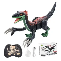 Remote Control Dinosaur Toy 5 Channels Electronic RC Toys Dinosaur Velociraptor With Spray And LED Light