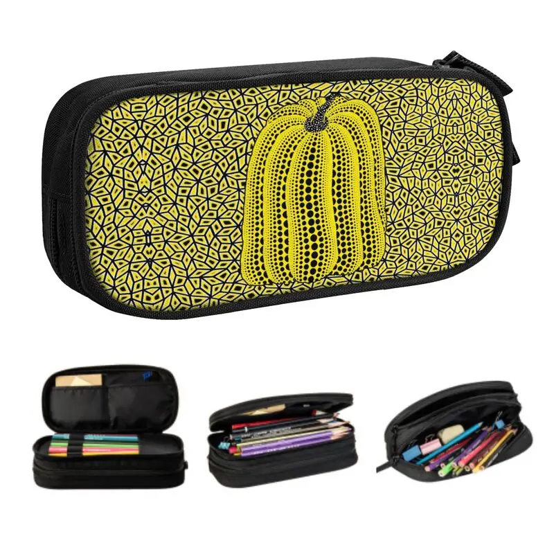 Estojo de Lápis Kawaii Personalizado para Meninas e Meninos, Grande Armazenamento, Abóbora, Infinito, Papelaria Caixa, Pontos Yayoi Kusama