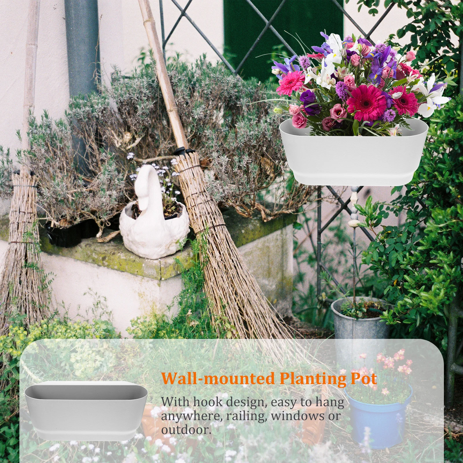 

Sturdy Railing Planter Balcony Garden Hanging Flower Pot Plant Container For Indoor Outdoor Fence Yard Home Decor Garden
