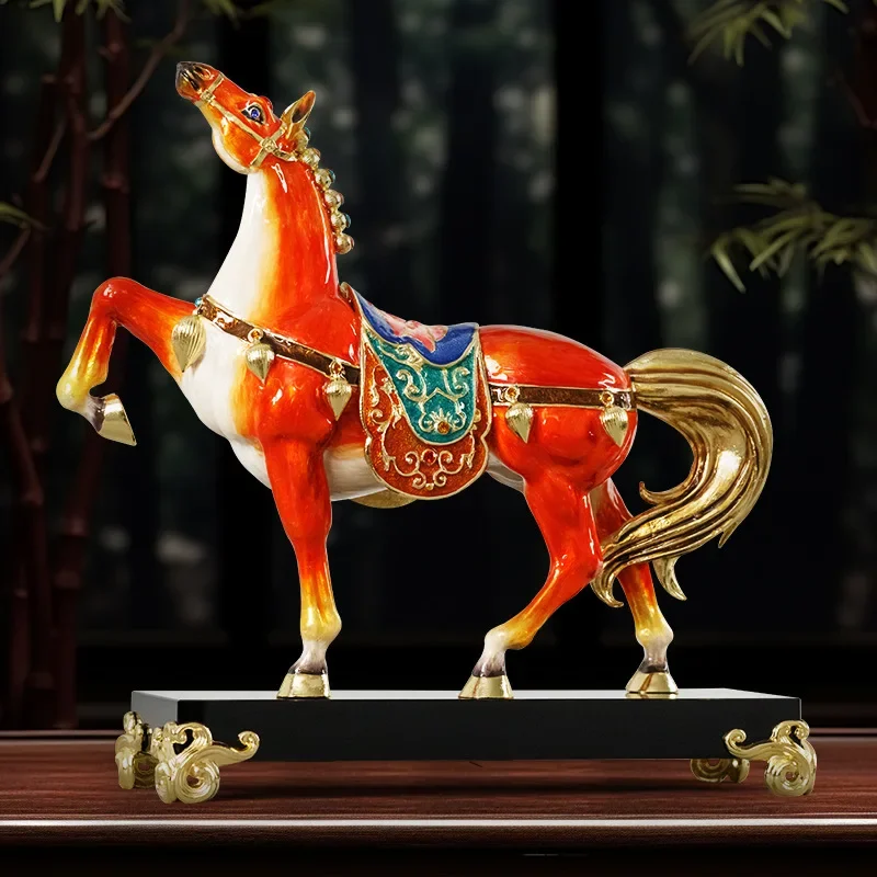 Light luxury enamel color, craft horse to success ornament, new Chinese living room, entrance wine cabinet, office ornament